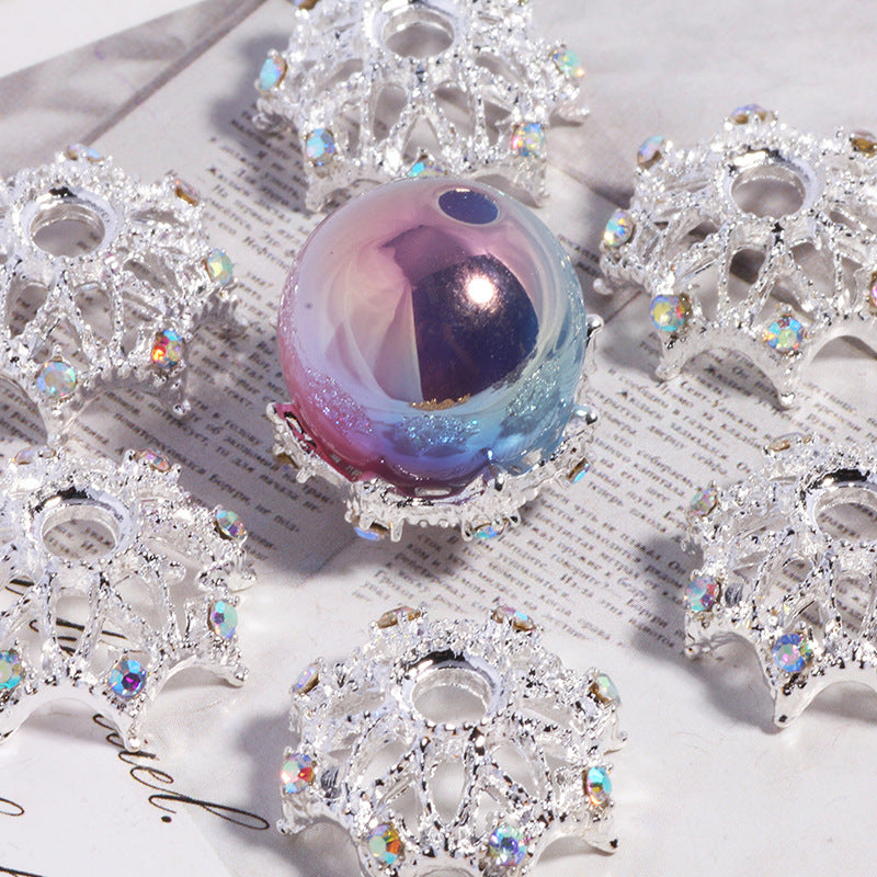 Wholesale 10pcs/pack  inlaid zircon hollow large flower cap spacer straight hole DIY crystal